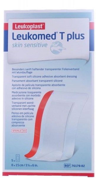 LEUKOMED T PLUS SKIN SENSITIVE MEDICAZIONE POST-OPERATORIA TRASPARENTE IMPERMEABILE CON MASSA ADESIVA AL SILICONE 8X15CM 5 PEZZI - Farmacianumberone.it