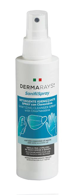 DERMARAYS SANIFIL SPRAY DETERGENTE IGIENIZZANTE SPRAY CON CLOREXIDINA PER MASCHERINE E GUANTI 100 ML - Farmacianumberone.it