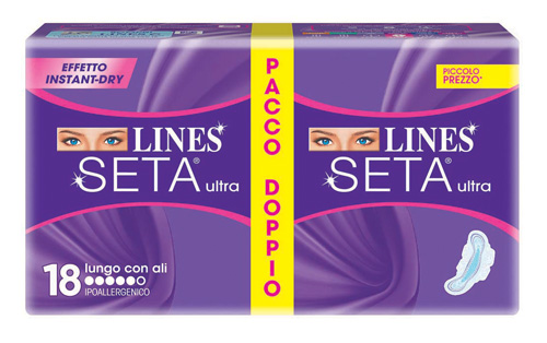 LINES SETA ULTRA ASSORBENTE LUNGO CON ALI 18 PEZZI - Farmacianumberone.it