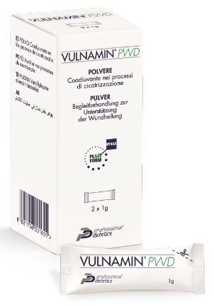 VULNAMIN PWD MEDICAZIONE INTERATTIVA IN POLVERE DI SODIO JALURONATO E AMINOACIDI 2 STICK PACK - Farmacianumberone.it