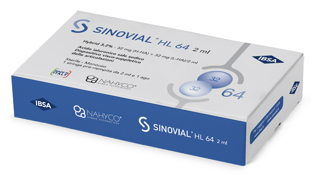 SIRINGA INTRA-ARTICOLARE SINOVIAL HL 64 ACIDO IALURONICO SALE SODICO 3,2% 32MG H-HA + 32MG H-LA/2ML 2 ML - Farmacianumberone.it