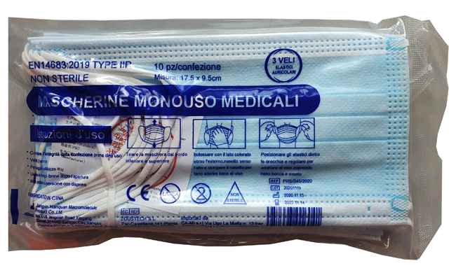 MASCHERINA MONOUSO MEDICALE TIPO IIR SET 10 PEZZI - Farmacianumberone.it