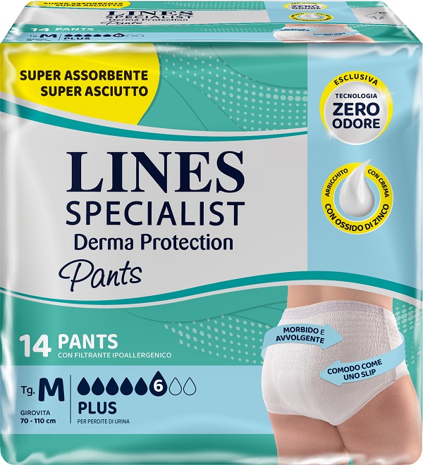 PANNOLONE PER INCONTINENZA LINES SPECIALIST DERMA PANTS PLUS M 14 PEZZI - Farmacianumberone.it