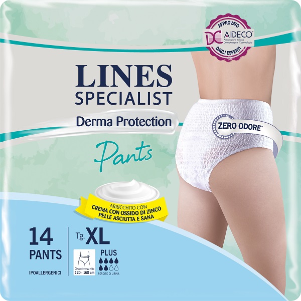 PANNOLONE PER INCONTINENZA LINES SPECIALIST DERMA PANTS PLUS XL 14 PEZZI - Farmacianumberone.it