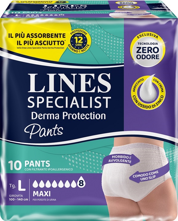 PANNOLONE PER INCONTINENZA LINES SPECIALIST DERMA PANTS MAXI L 10 PEZZI - Farmacianumberone.it