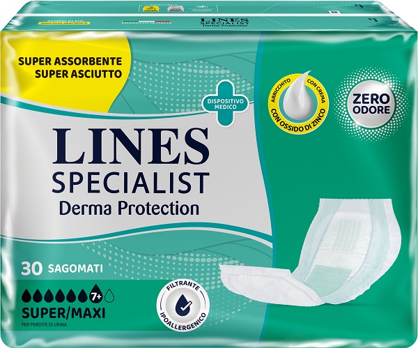 PANNOLONE PER INCONTINENZA LINES SPECIALIST DERMA SAGOMATO SUPER+ 30 PEZZI - Farmacianumberone.it