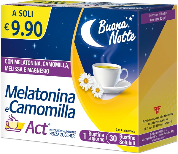 MELATONINA E CAMOMILLA ACT 30 BUSTINE SOLUBILI SENZA ZUCCHERI - Farmacianumberone.it