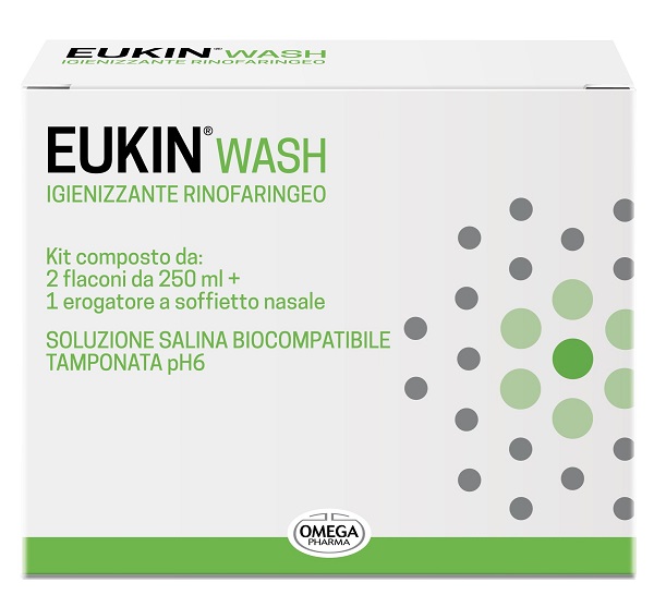 EUKIN WASH IGIENIZZANTE RINOFARINGEO KIT 2 FLACONI DA 250 ML + EROGATORE A SOFFIETTO NASALE - Farmacianumberone.it