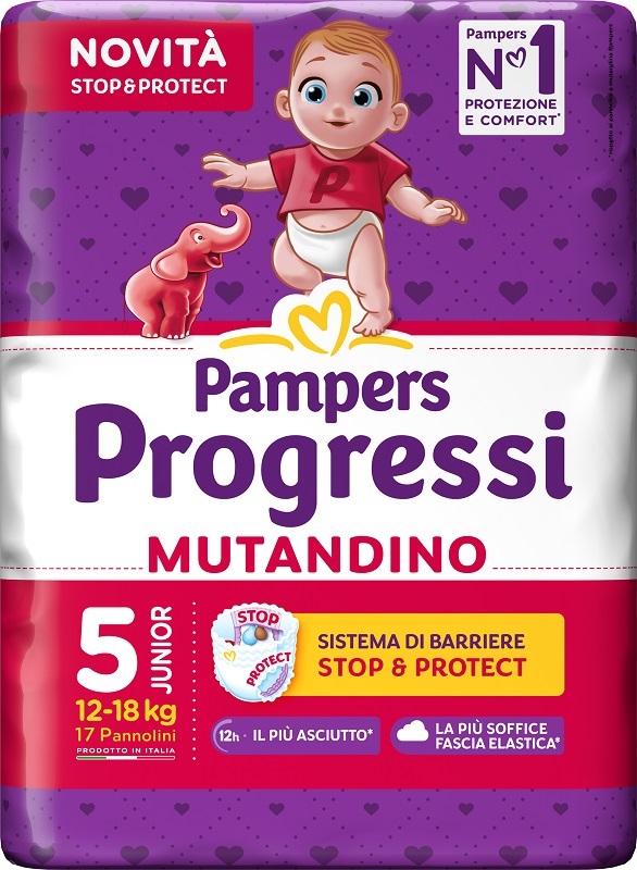 PAMPERS PROGRESSI MUTANDINA JUNIOR 17 PEZZI - Farmacianumberone.it