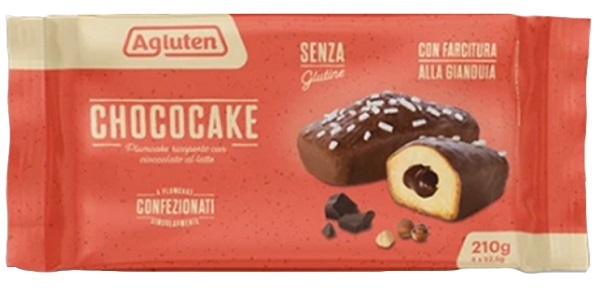 AGLUTEN CHOCOCAKE 4 PLUMCAKE RICOPERTI CON CIOCCOLATO AL LATTE CON FARCITURA ALLA GIANDUIA DA 52,5G - Farmacianumberone.it