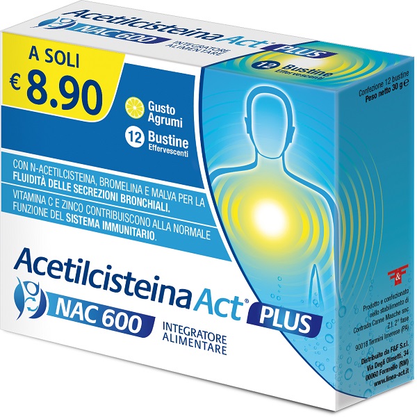ACETILCISTEINA ACT PLUS NAC 600 12 BUSTINE EFFERVESCENTI AGRUMI - Farmacianumberone.it