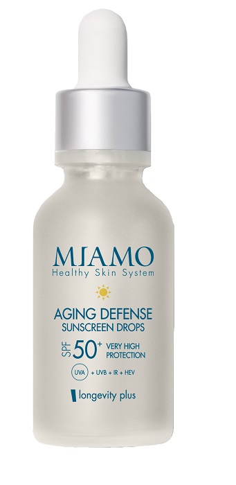 MIAMO NEW FORMULA MIAMO LONGEVITY PLUS AGING DEFENSE SUNSCREEN DROPS SPF50+ 30 ML - Farmacianumberone.it