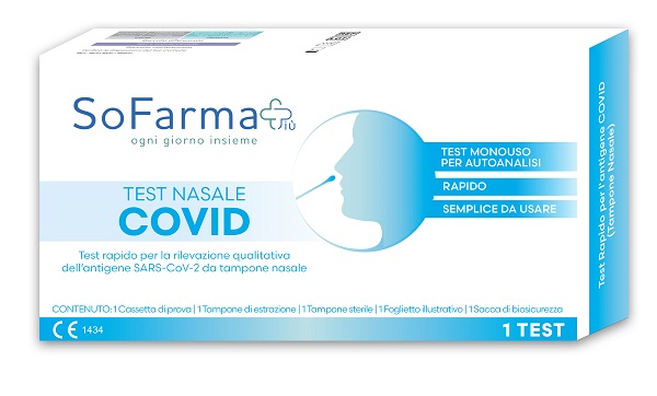 TEST ANTIGENICO RAPIDO COVID-19 NASALE AUTODIAGNOSTICO DETERMINAZIONE QUALITATIVA ANTIGENI SARS-COV-2 IN TAMPONI NASALI MEDIANTE IMMUNOCROMATOGRAFIA SOFARMAPIU' - Farmacianumberone.it